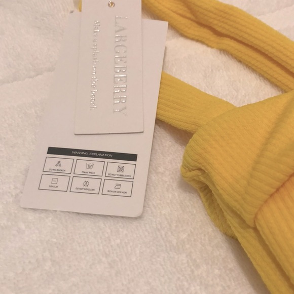 NWT [LARGEBERRY] Ribbed Tie Knot High Waisted Yellow Bikini Womens Medium - Picture 10 of 10